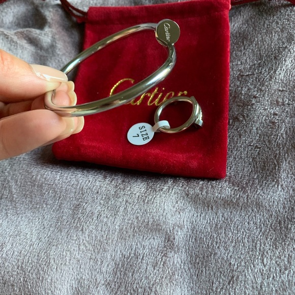 Gold and silver screw ring and bracelet set - Picture 2 of 4